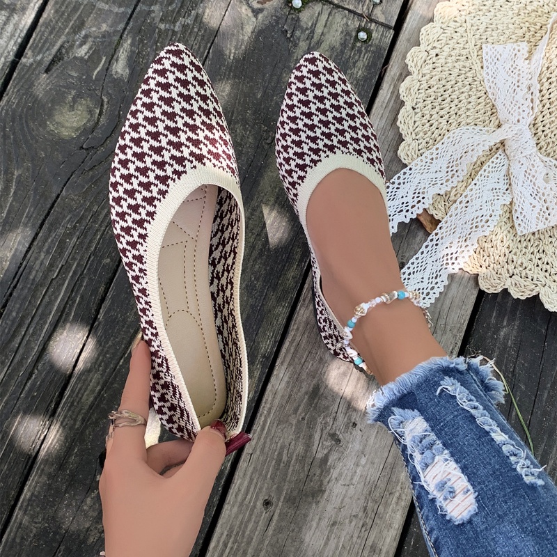 Giày Búp Bê Cao Nữ Su Mềm Hở Ngón Mũi Nhọn Phối Lưới Thoáng Khí Thời Trang