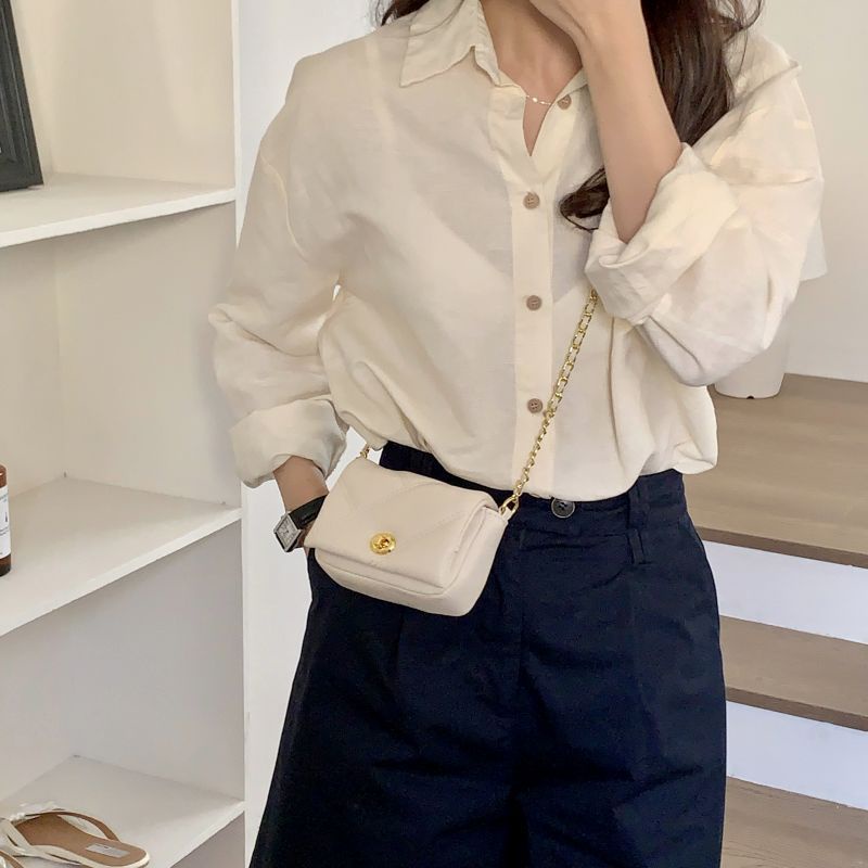 Túi Đeo Chéo Dáng Vuông Nhỏ Họa Tiết Kẻ Sọc Đính Đá Phối Dây Xích Thời Trang