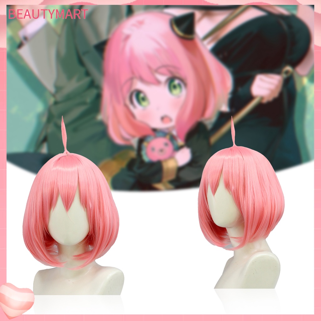 Bộ Tóc Giả Ngắn Bằng Sợi Tổng Hợp Màu Hồng Bóng Mượt Mà Chịu Nhiệt Độ Cao Cosplay Nhân Vật Anime