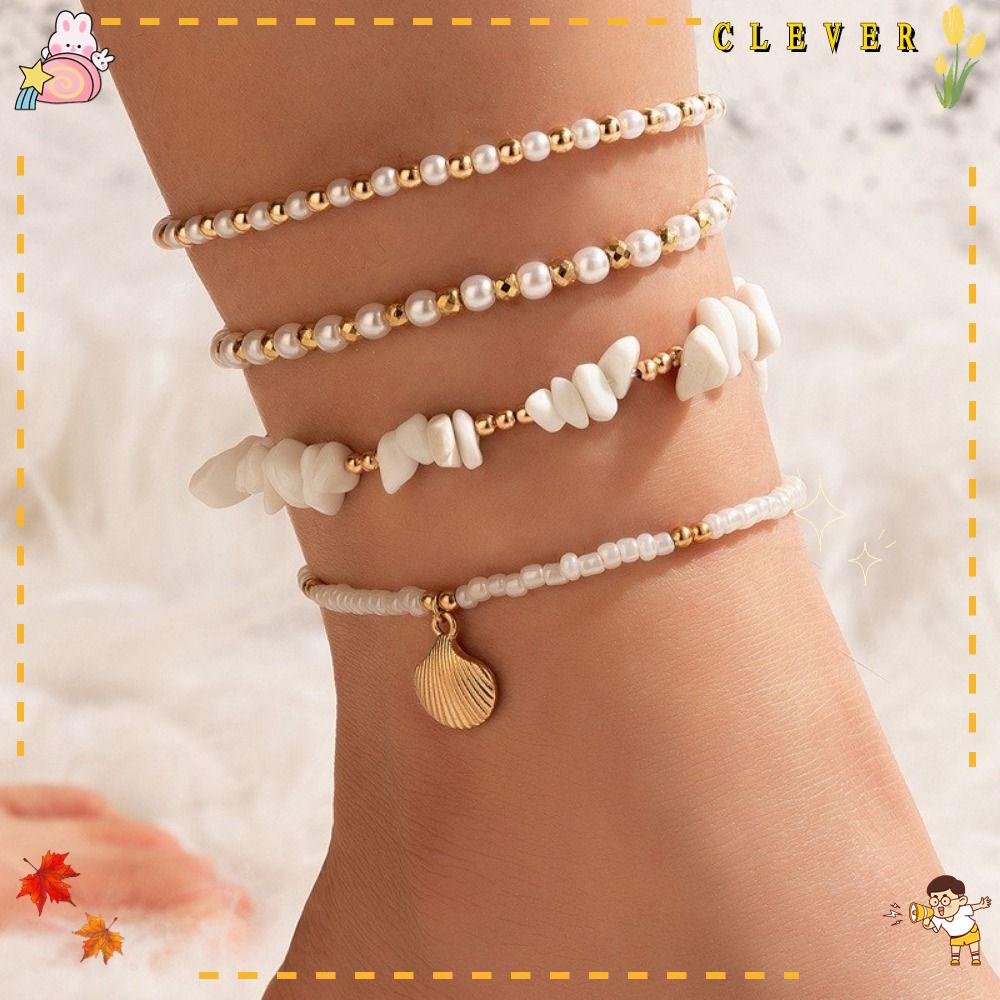 Lắc Chân Xỏ Hạt Đá Nghiền Nhiều Lớp Phong Cách Bohemia Cho Nữ