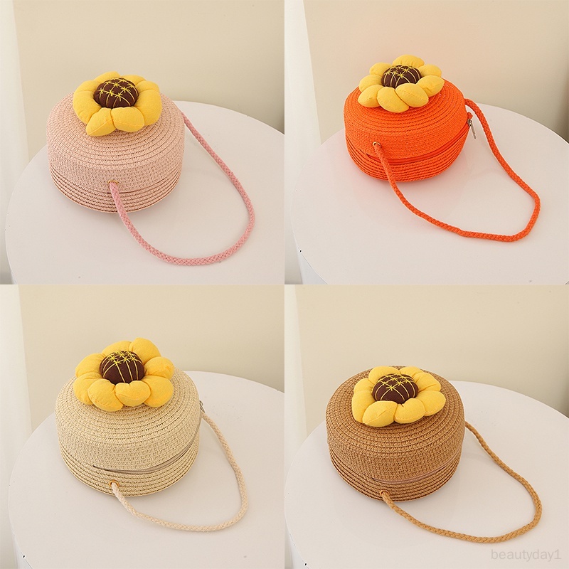 Túi Xách Đan Rơm Một Bên Vai Trọng Lượng Nhẹ Họa Tiết Hoa Thời Trang Đi Biển Mùa Hè Cho Bé Gái