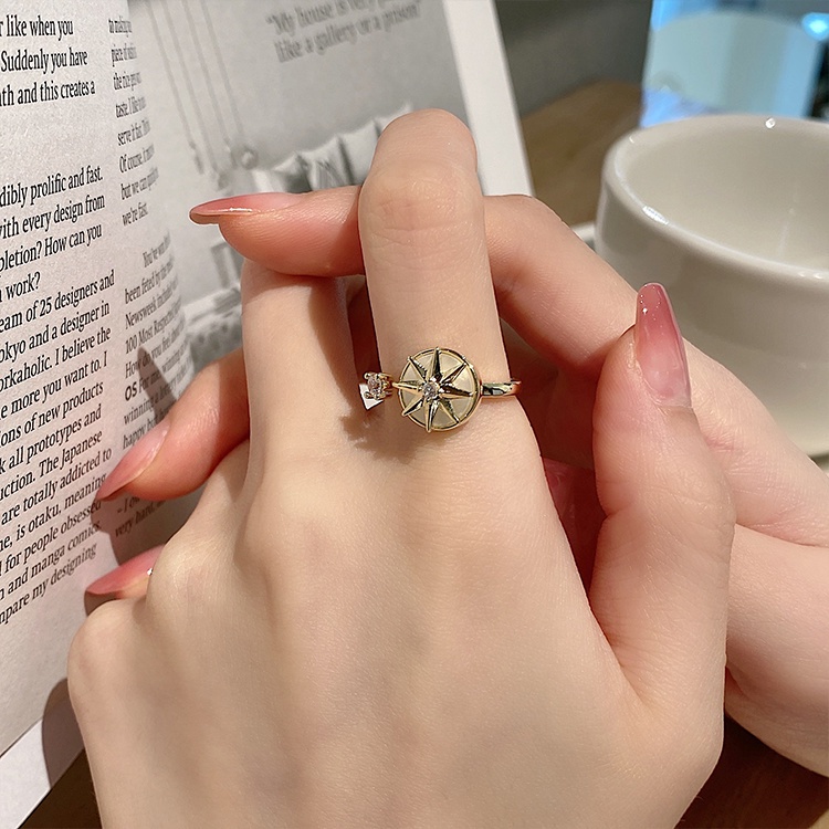 Nhẫn Hở Hình Bát Giác Hình Ngôi Sao Bát Giác Màu Xanh Dương Thời Trang Cao Cấp Cho Nữ Haobing boutiqu