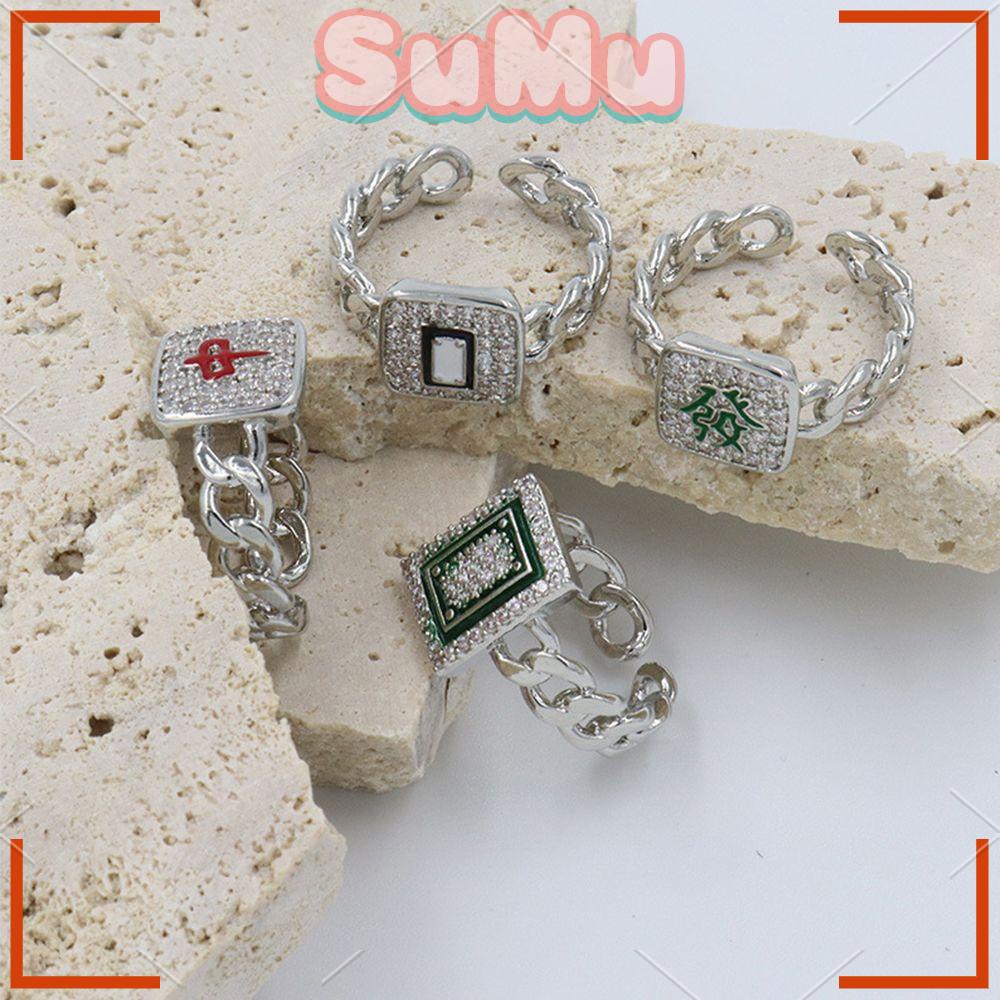 SUMU Nhẫn Mạt Chược Đính Đá Có Thể Điều Chỉnh Kích Cỡ Dành Cho Nữ