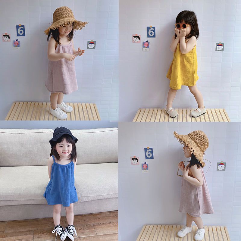 Đầm Cotton Hai Dây Mùa Hè Mát Mẻ Phong Cách Mới 2023 Dành Cho Bé Gái