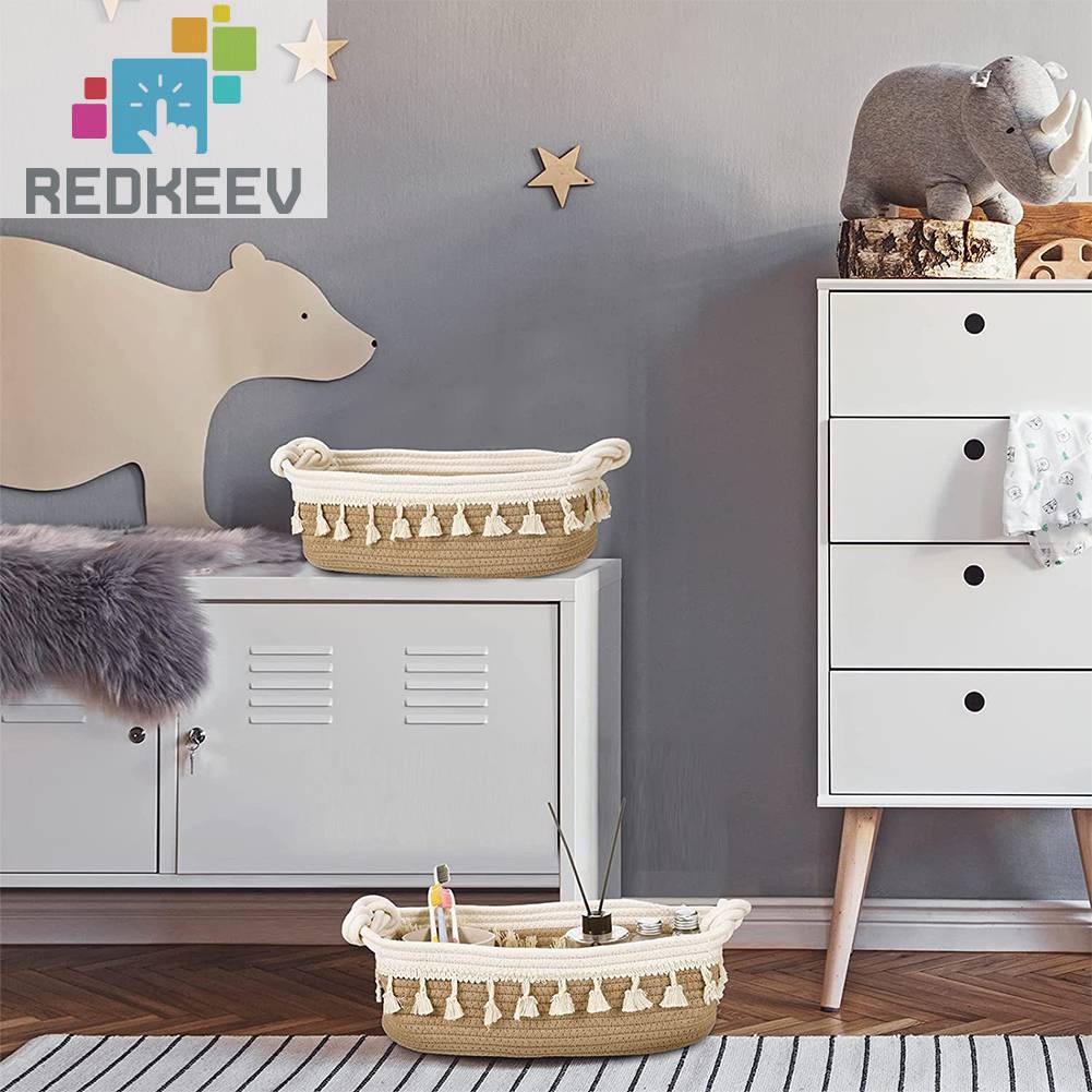 Giỏ Đan Sợi Cotton Hình Chữ Nhật Phong Cách Boho Đa Ứng Dụng Cho Nhà Ở / Văn