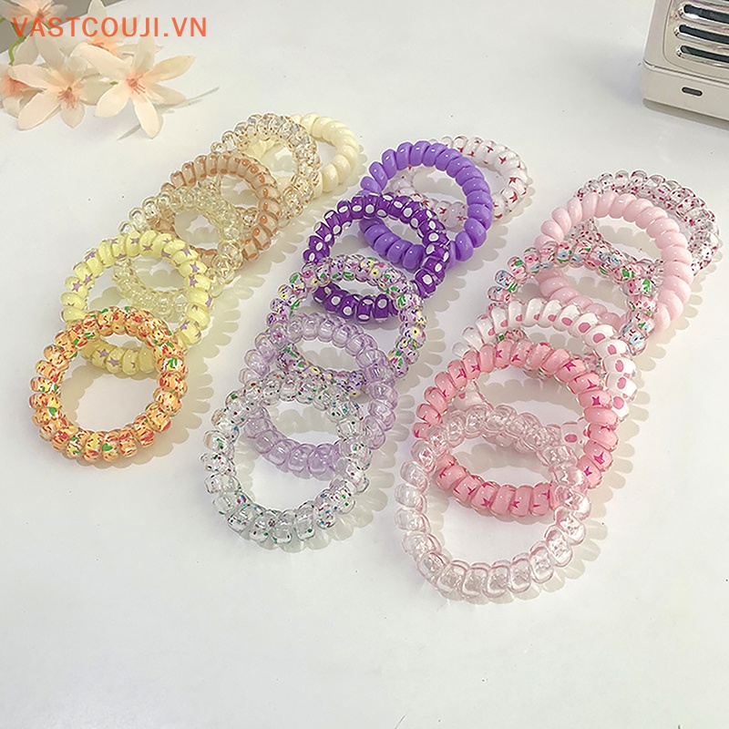 Set 6 Dây Buộc Tóc Dạng Xoắn Co Giãn Màu Kẹo Ngọt Thiết Kế Đơn Giản