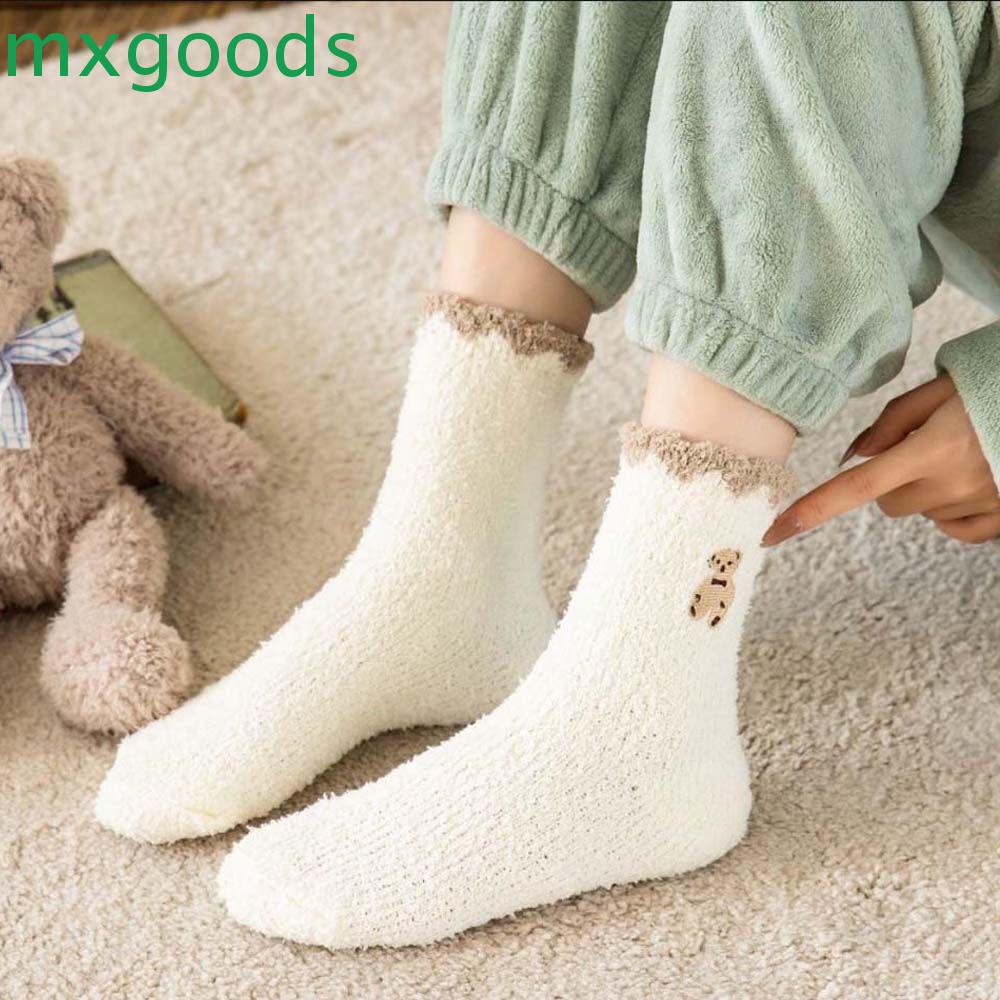 MXGOODS Tất Lửng Mềm Mại Thêu Hình Gấu Dễ Thương Cho Nữ