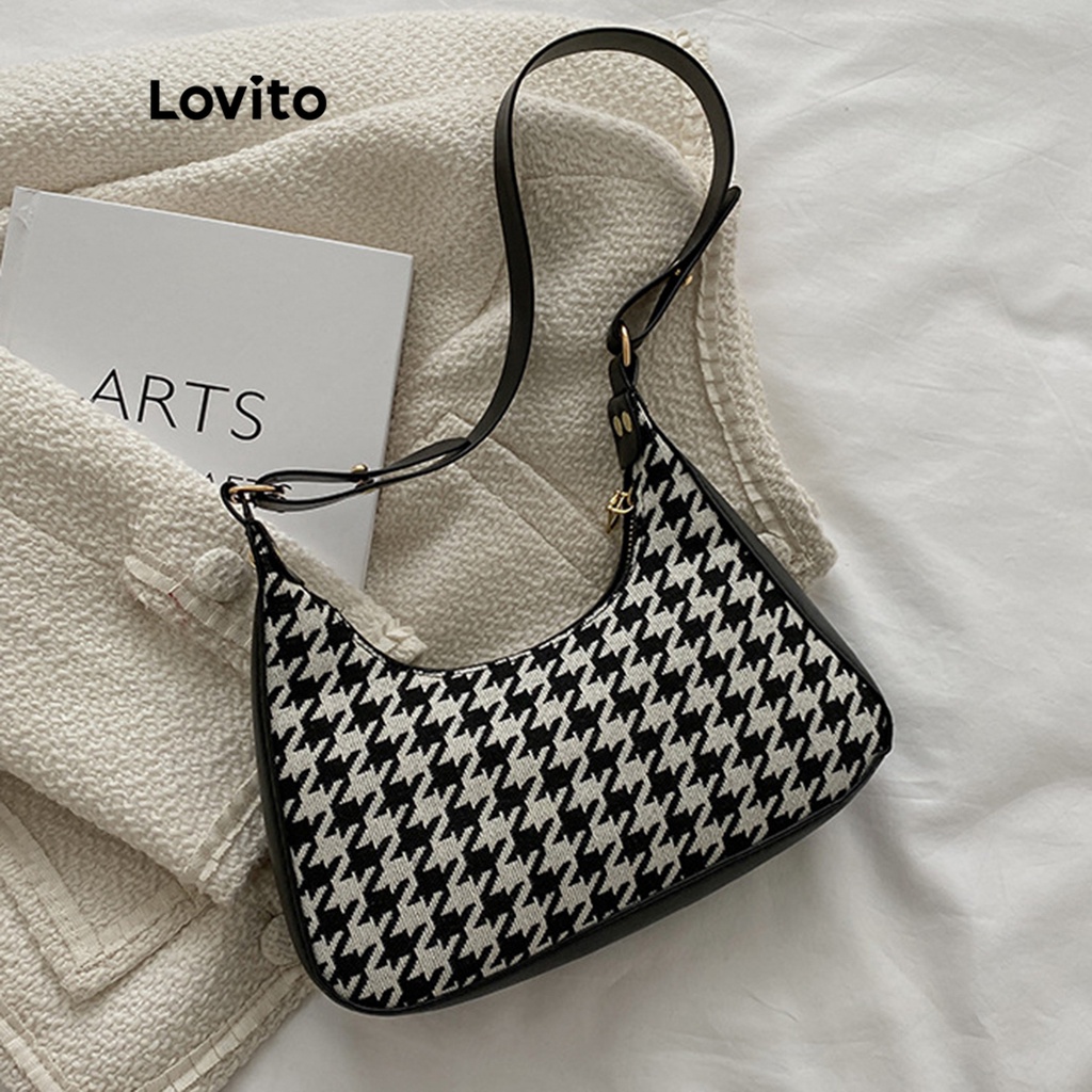 Lovito Túi đeo vai nhỏ kiểu dáng cổ điển họa tiết răng cưa thông thường dành cho nữ LNA09107 (Houndstooth/Vằn ngựa vằn)