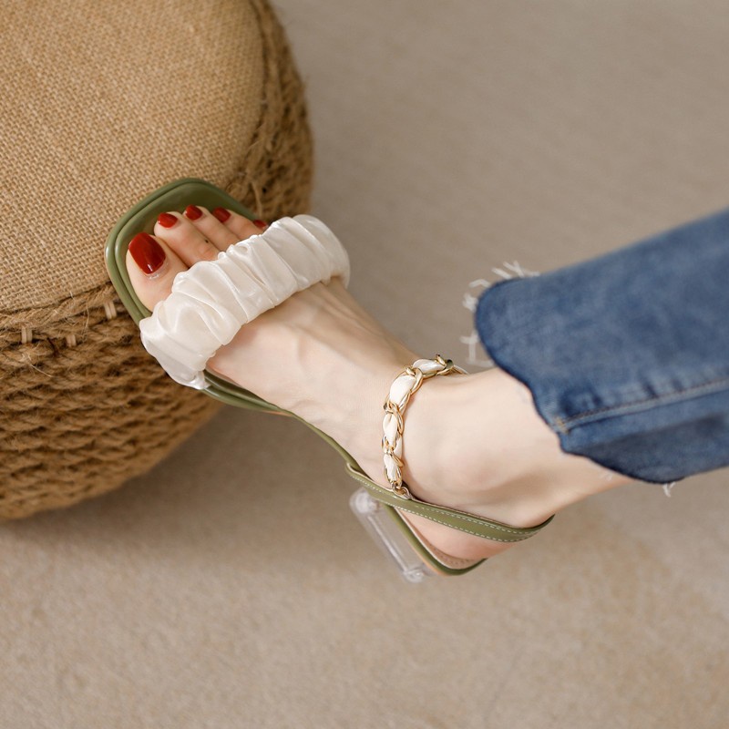 Duoya Tóc Thẳng ~ [Hàng Có Sẵn] Giày Sandal Cao Gót Pha Lê Phiên Bản Hàn Quốc Dễ Phối Đồ Cho Nữ Miễn Phí Vận Chuyển