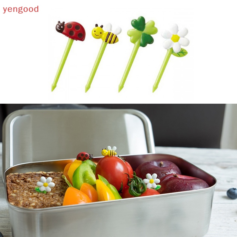 Set 8 Nĩa Ăn Trái Cây / Tráng Miệng Bằng Nhựa Hình Chú Ong Dễ Thương