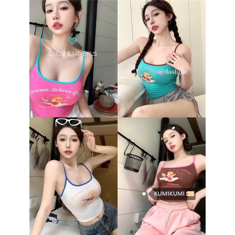 Milyfashion Áo Hai Dây Ngắn Cơ Bản Mặc Ngoài Trời Mùa Hè Màu Trơn Phong Cách Mỹ Hot Girl