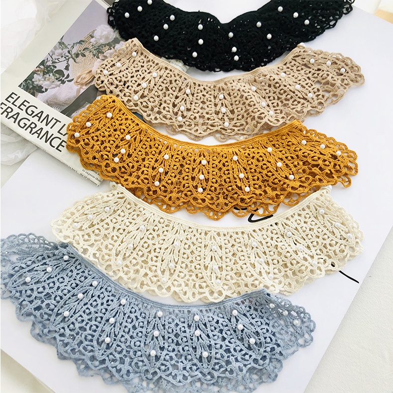 Cổ Áo Ren Rỗng Chống Nắng Đính Ngọc Trai Giả Đa Năng