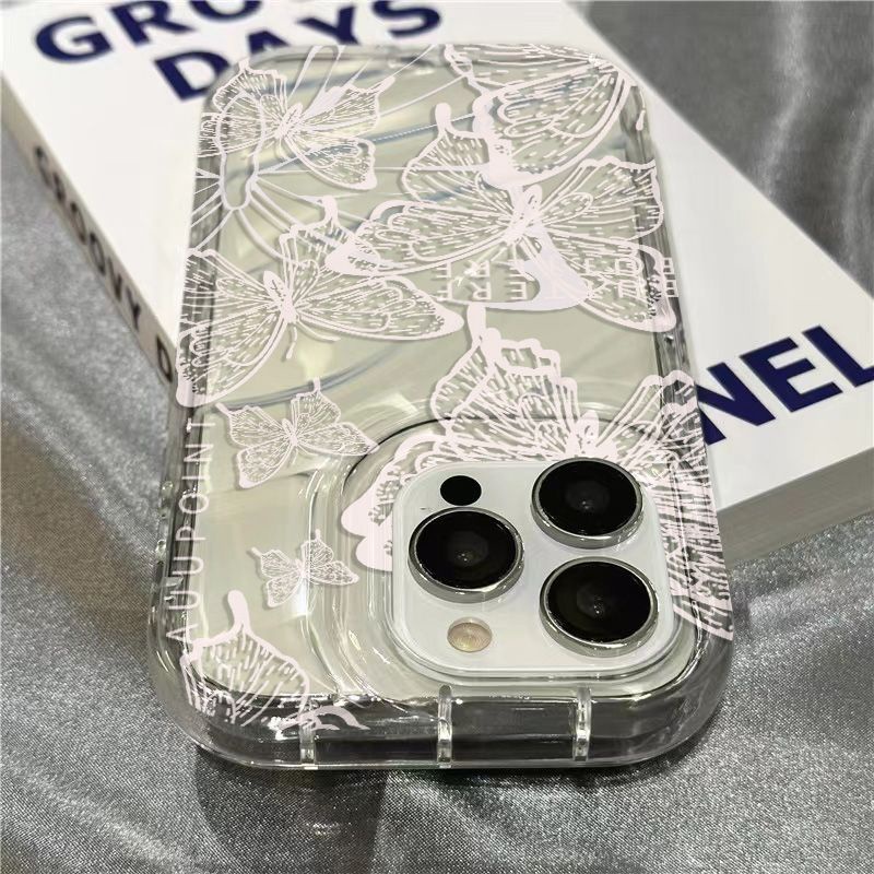 Ốp Điện Thoại Mềm Trong Suốt In Hình Bướm Trắng Dễ Thương Cho iPhone14promax 1312 / 11 7 / 8plus xr / sins BDHK