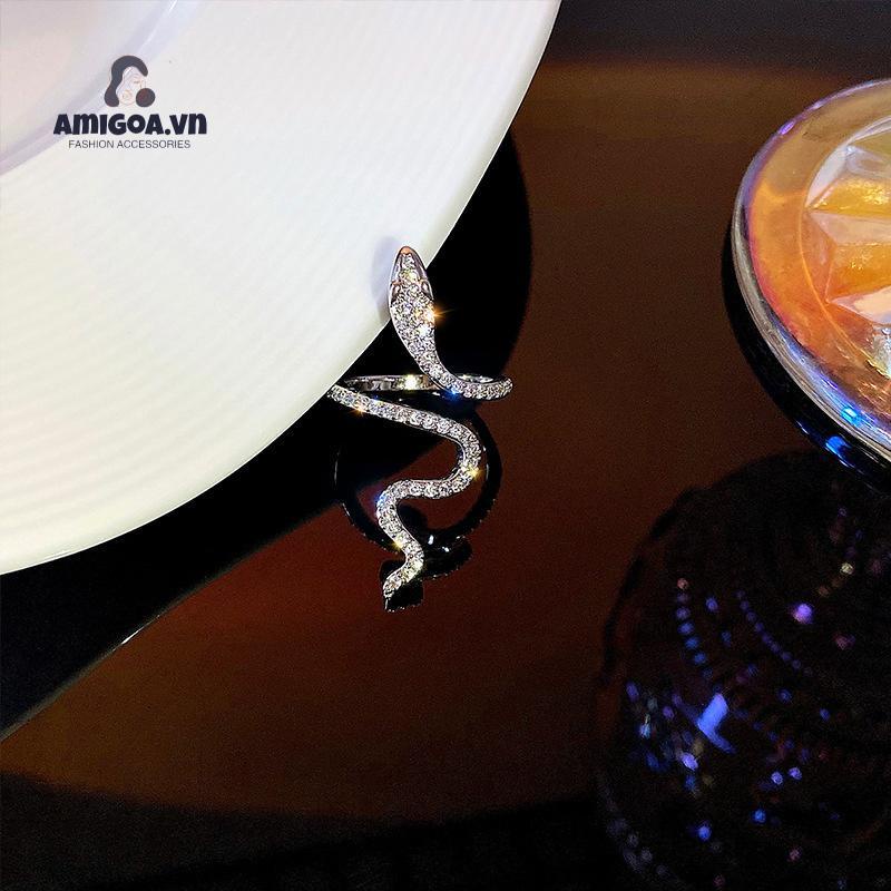 ✨✨Nhẫn Bạc Hình Rắn Đính Đá Lấp Lánh Thời Trang Cho Nữ