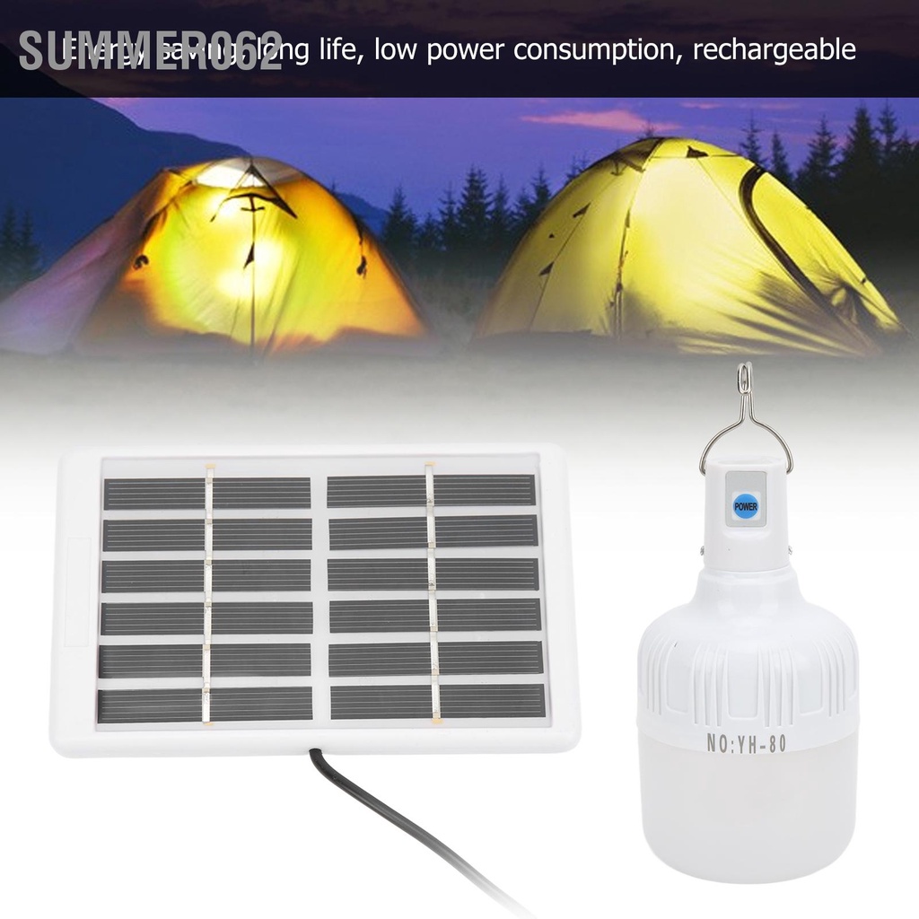 Summer062 Bóng đèn năng lượng mặt trời Đèn LED có thể sạc lại di động 2000mAh 6V cho hộ gia đình Lều cắm trại
