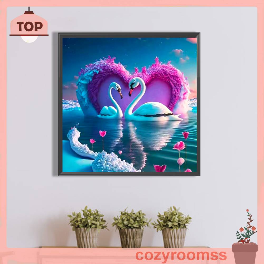 Bộ Tranh Đính Đá 5D Họa Tiết Thiên Nga / Hồ Nước Độc Đáo DIY Dùng Trang Trí Nhà Cửa