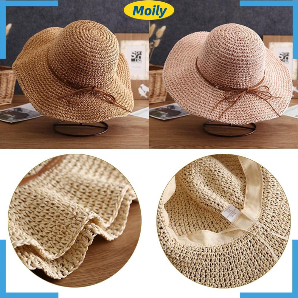 MOILYVN Mũ Rộng Vành Chống Nắng Đính Nơ Thời Trang Đi Biển Cho Nữ