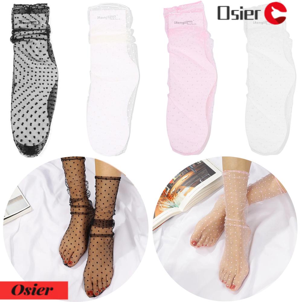 OSIER1 Vớ Vải Tuyn Siêu Mỏng Xuyên Thấu Họa Tiết Chấm Bi Cho Nữ