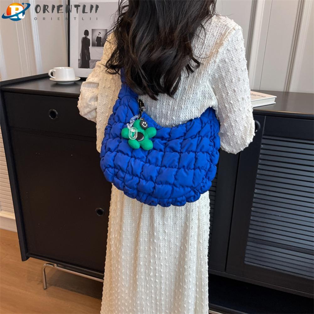 Orentlii Túi Đeo Vai Bằng Cotton Trơn Thêu Họa Tiết Kẻ Sọc Phong Cách Hàn Quốc Mới Cho Nữ