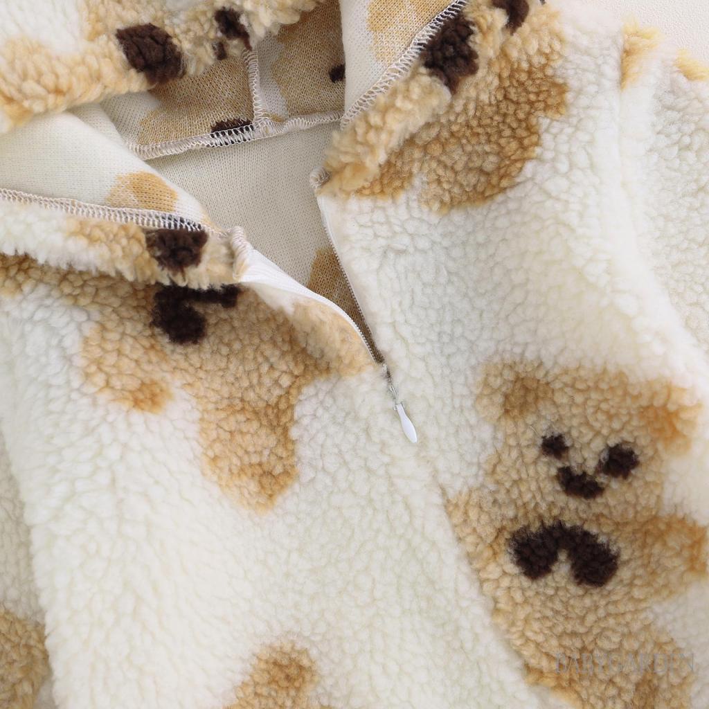 Bộ Áo Liền Quần Tay Dài Có Nón In Hình Gấu Hoạt Hình Có Khóa Kéo Dành Cho Bé Gái 0-24 Tháng Tuổi