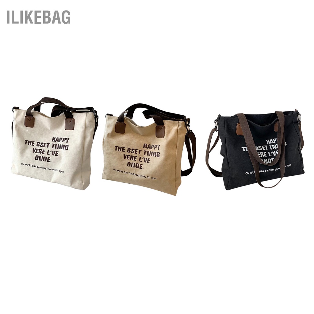 Ilikebag Đơn Giản Túi Vải Nữ Công Suất Lớn Xách In Chữ Có Dây Kéo