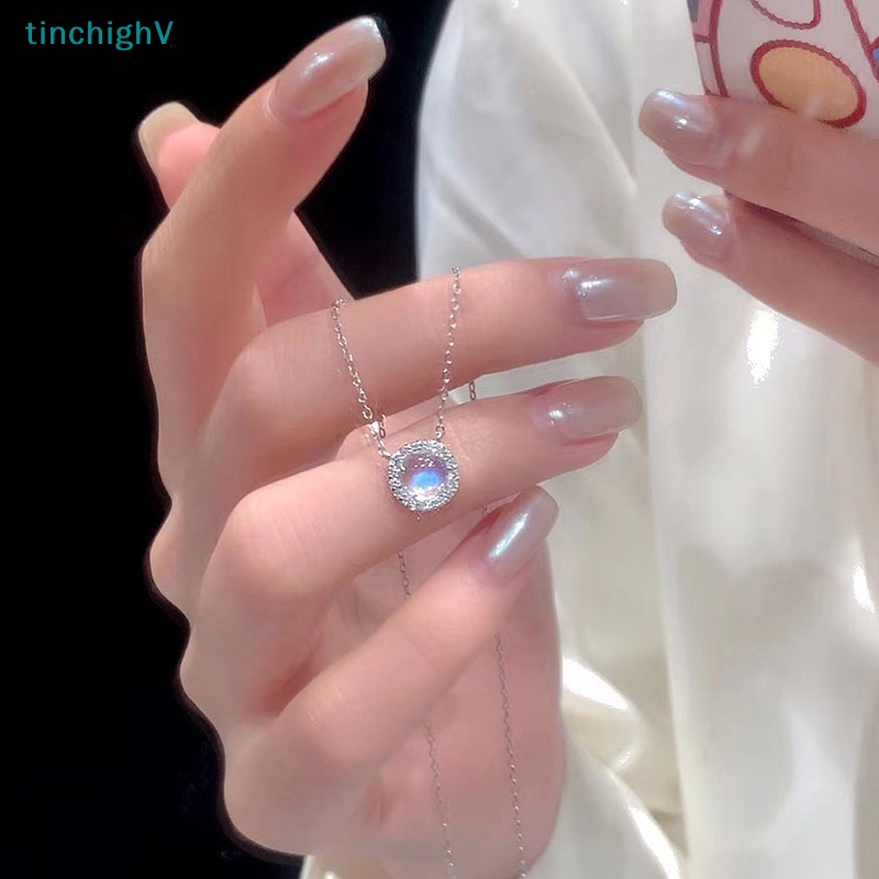 [TinchighV] Vòng cổ Mặt Pha Lê Tròn Ánh Sáng Xanh Dương Lấp Lánh Thời Trang Cho Nữ [Mới]