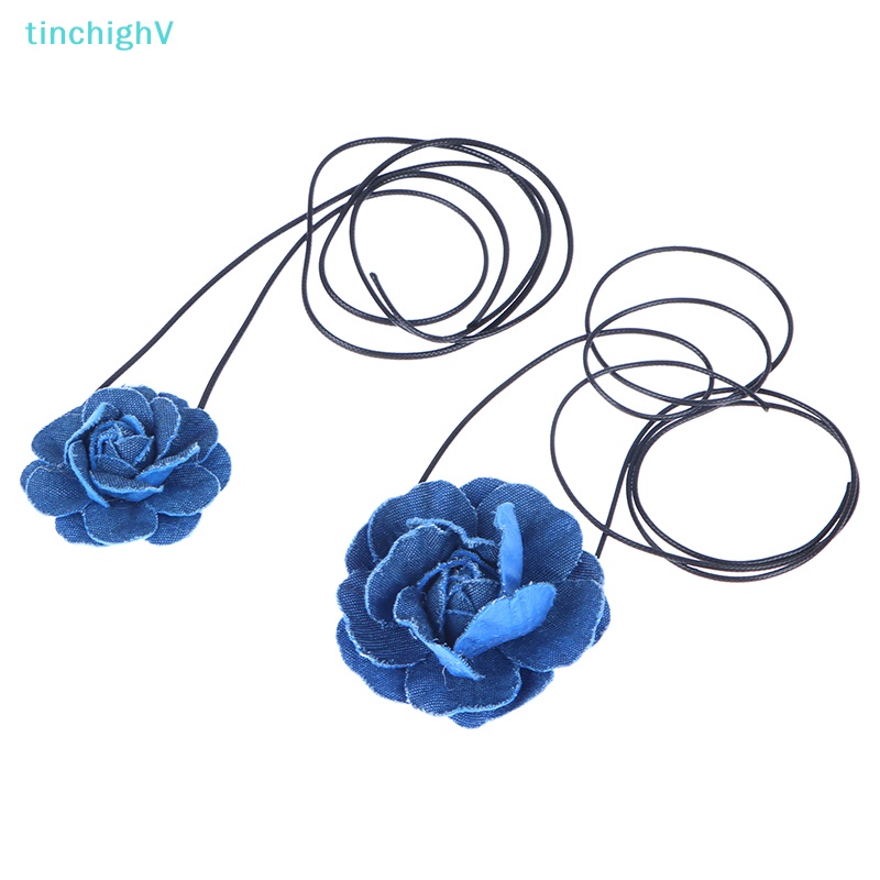 [TinchighV] 1 Vòng Cổ Choker Vải Jean Xanh Dương Nhiều Lớp Hình Hoa Cho Nữ Giới