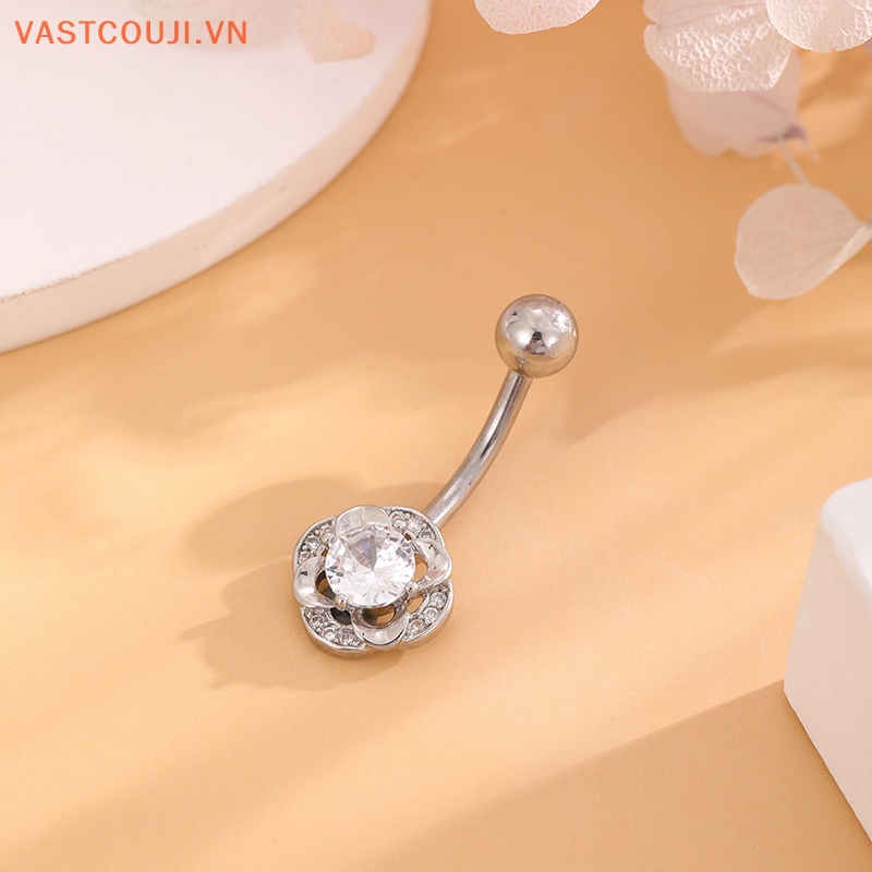 Khuyên Rốn Bằng Thép Titan Đính Đá Zircon Hình Hoa Quyến Rũ Cho Nữ
