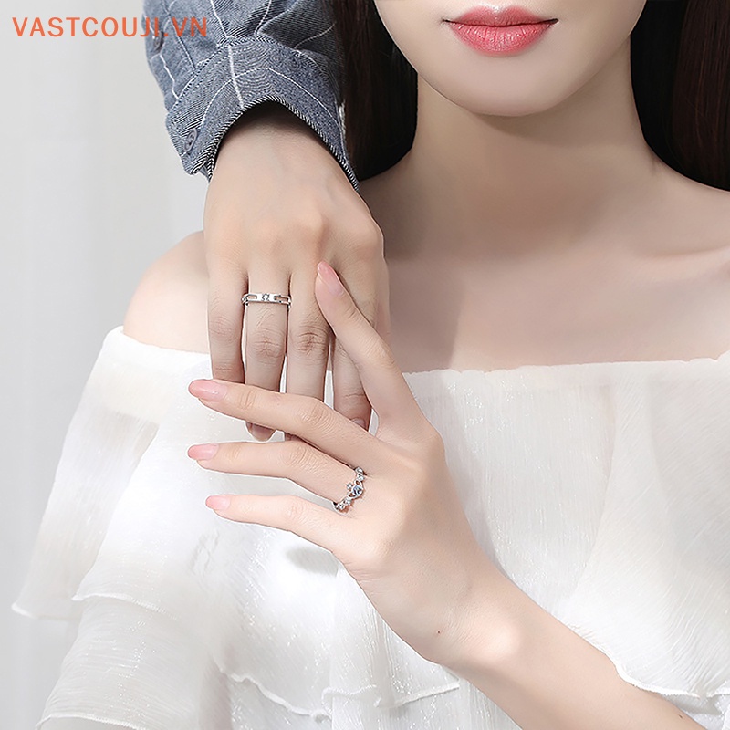 Nhẫn Cặp Đính Đá Zircon Mặt Trăng Màu Bạc Tùy Chỉnh Thời Trang Cho Nữ