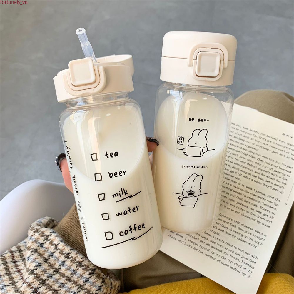【Sẵn sàng】 Cốc lạnh thủy tinh 350ml có ống hút hình gấu dễ thương Cốc trà sữa nước trái cây hình trái tim di động có thể tái sử dụng Bình uống ngoài trời hình trái tim cô gái