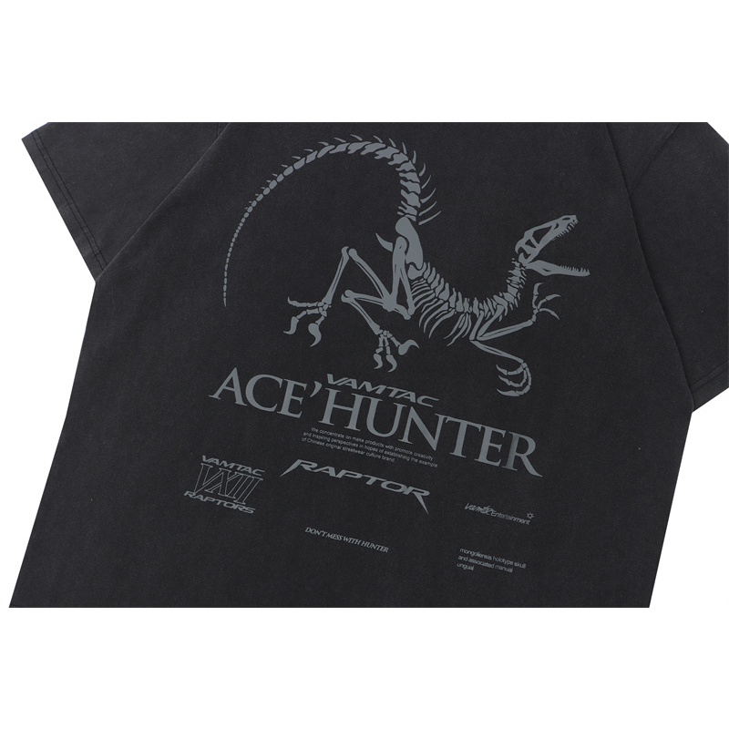 Vamtac Áo Thun Ngắn Tay Dáng Rộng In Hình Xương Khủng Long Thời Trang Mùa Hè Giản Dị