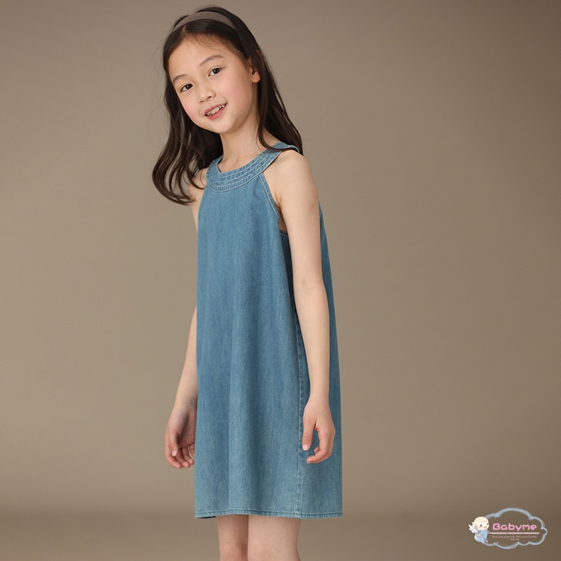 Đầm Denim Không Tay Cổ Tròn Thân Thiện Với Da Thời Trang Mùa Hè Cho Bé Gái