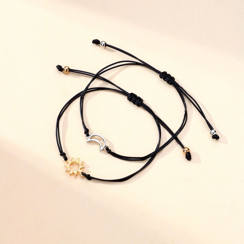 Bộ 2 Vòng Tay Dây Bện Mặt Trời Mặt Trăng Ngôi Sao Trái Tim Cho Cặp Đôi