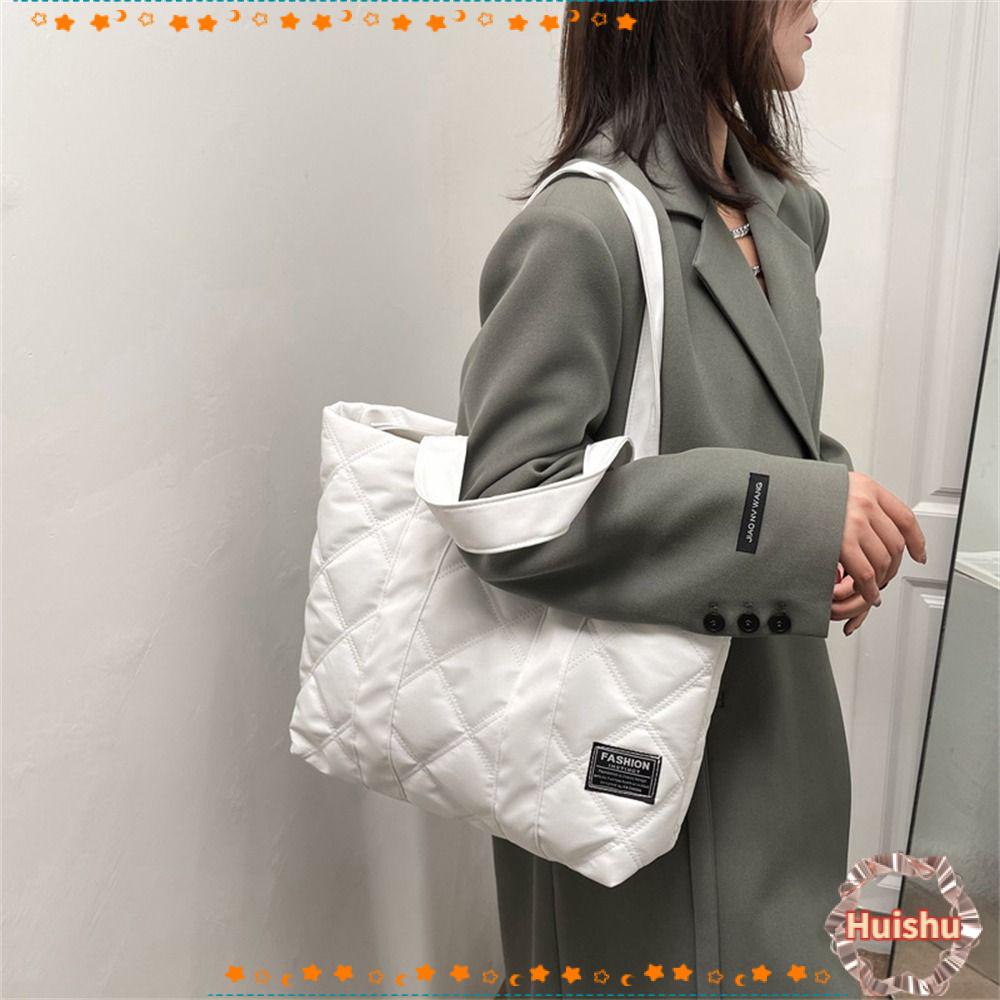 HS Túi Tote Cotton Nylon Màu Trơn Sức Chứa Lớn Mùa Đông