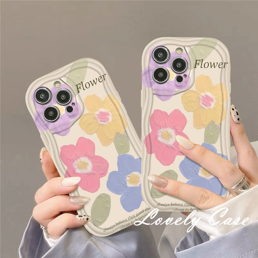 Ốp Điện Thoại Mềm Họa Tiết Hoa Viền Cong 3D Nhiều Màu Cho IPhone14 13 12 11 Pro Max 8 7 6 6s Plus X Xr Xs Max SE 2020
