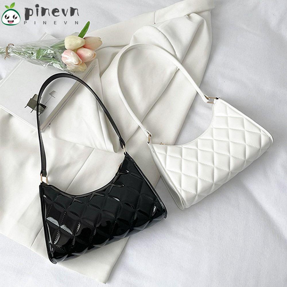 PINEVN Túi Xách Màu Trơn Bóng Phong Cách Retro Cho Nữ