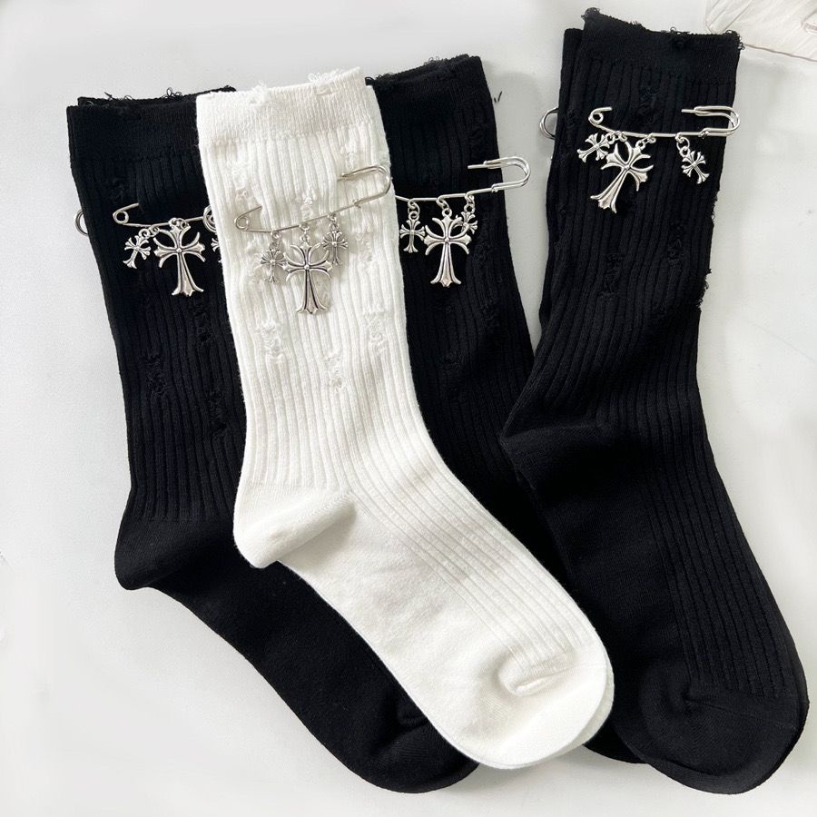 Set 4 Đôi Vớ Cổ Cao Phối Rách Có Thể Tháo Rời Phong Cách Mori Thời Trang Cho Nam Và Nữ