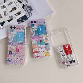 Đối với ốp lưng samsung z flip5 mẫu vé máy bay sáng tạo vỏ điện thoại gấp trong suốt cho galaxy z flip 5 ốp lưng cứng chống sốc