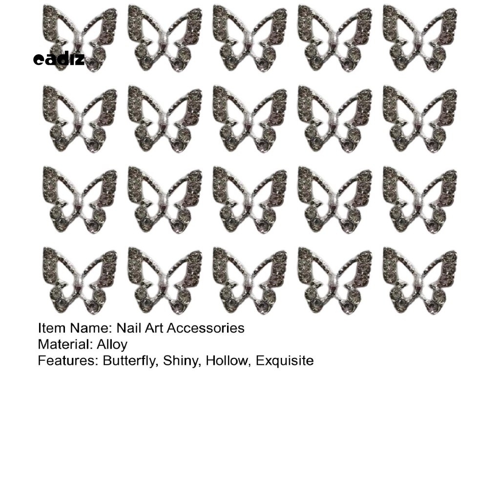 Bộ 20 Phụ Kiện Trang Trí Móng Tay Hình Bướm Bằng Hợp Kim Đính Đá Xinh Xắn