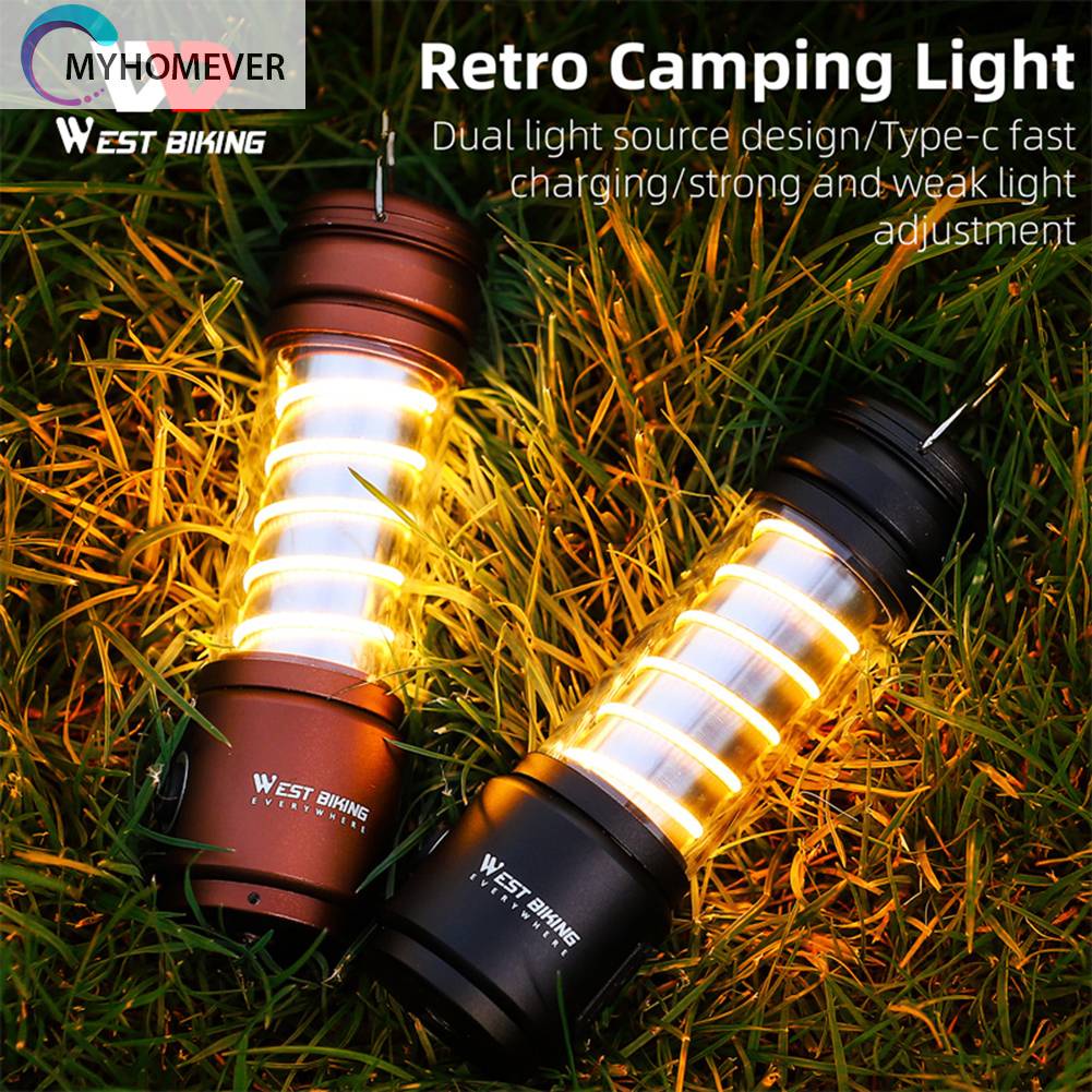 Đèn Cắm Trại Phong Cách Retro Chống Thấm Nước 400LM 2200mAh Sạc USB Tiện Lợi