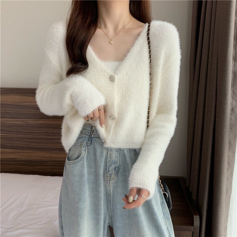 Bộ Áo Dệt Kim Dài Tay + Áo Khoác cardigan Xinh Xắn Dành Cho Nữ
