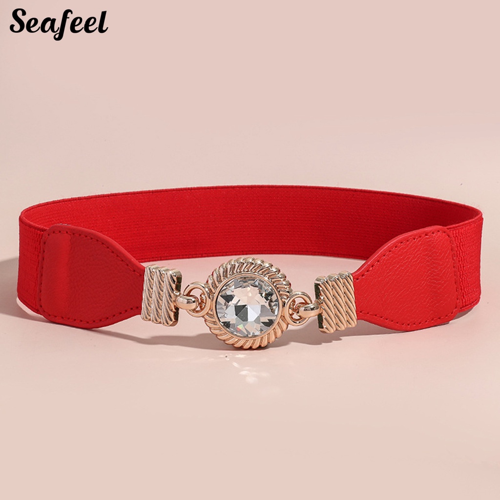 Thắt Lưng Giả Da Bản Rộng Đính Đá Thời Trang Cho Nữ