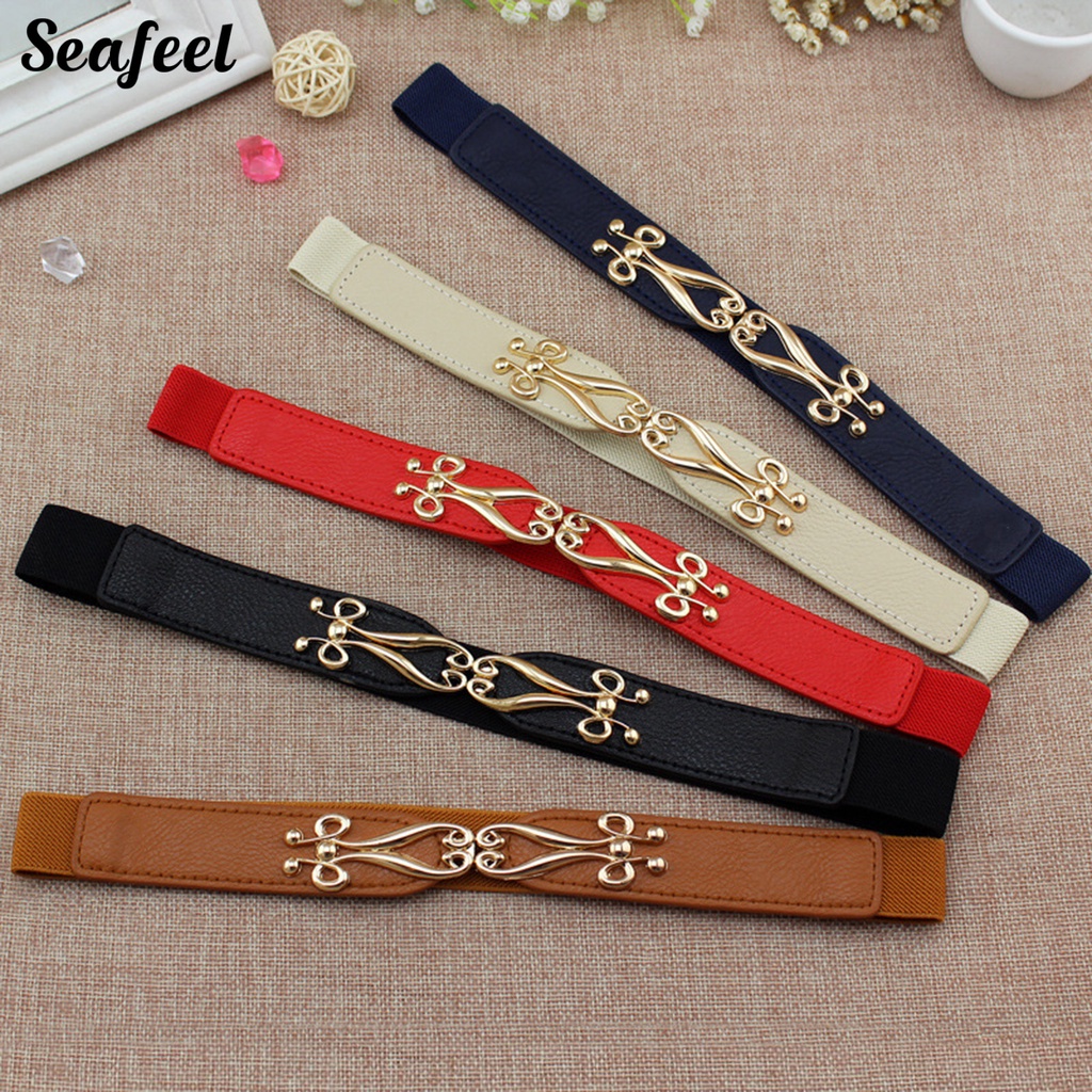 Thắt Lưng Da Co Giãn Phối Màu Tương Phản Thoải Mái Dễ Điều Chỉnh Cho Nữ