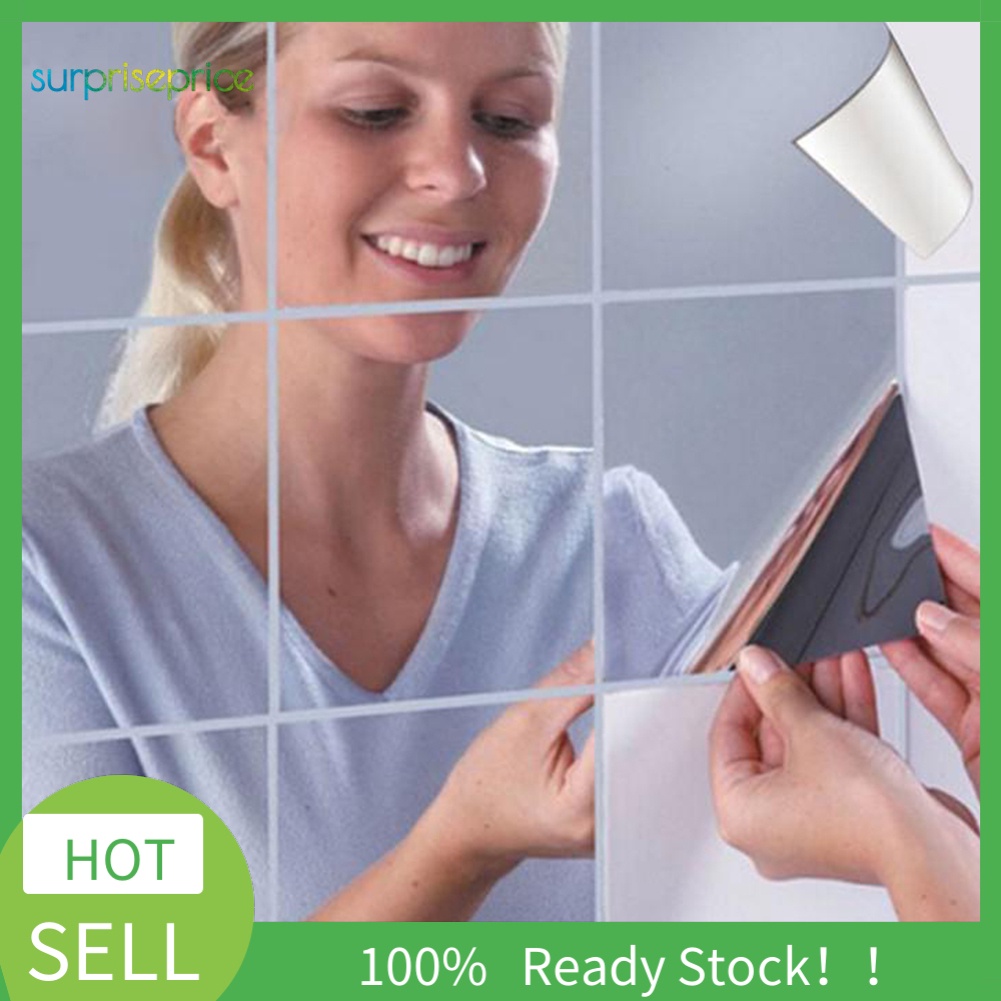 Set 9 Miếng Dán Tường Hiệu Ứng Gương Hình Vuông DIY