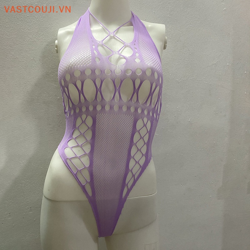 Vastji Bộ Đồ Ngủ Áo liền quần Lưới Xuyên Thấu Hóa Trang Quyến Rũ Cho Nữ