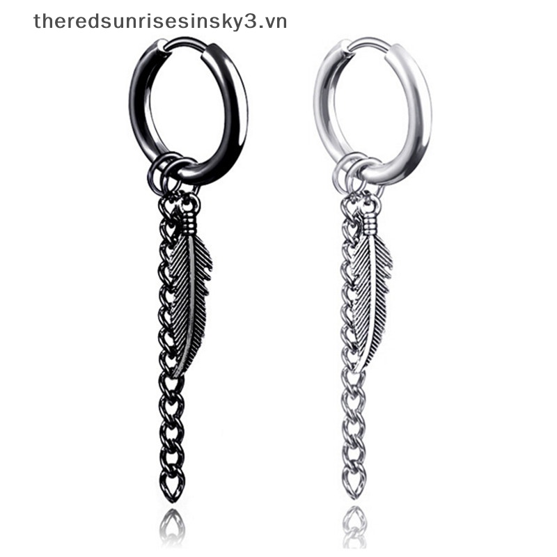 Bông Tai Dài Bằng Thép Titan Hình Lông Vũ Thời Trang