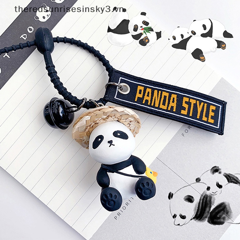 1 Móc Khóa Hình Gấu Trúc Đội Nón Rơm Bằng Nhựa Resin Dễ Thương