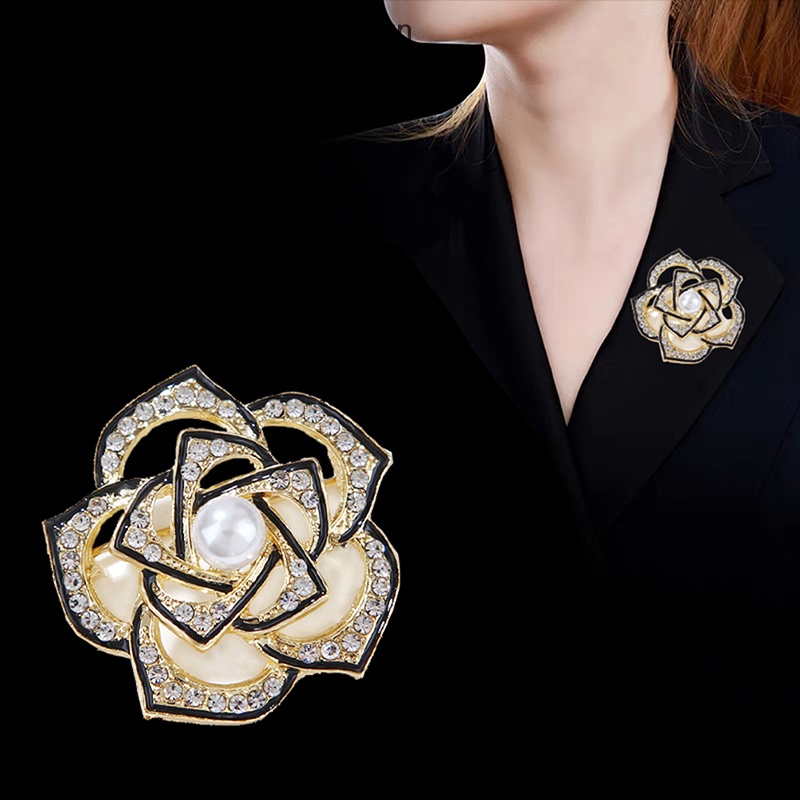 Ghim Cài Áo Hình Hoa Trà Đính Ngọc Trai Thời Trang Cho Nữ