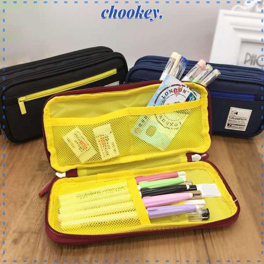 CHOOKEY Túi Đựng Bút Bằng Sợi Polyester Màu Trơn Cỡ Lớn Có Khóa Kéo Tiện Dụng Ốp