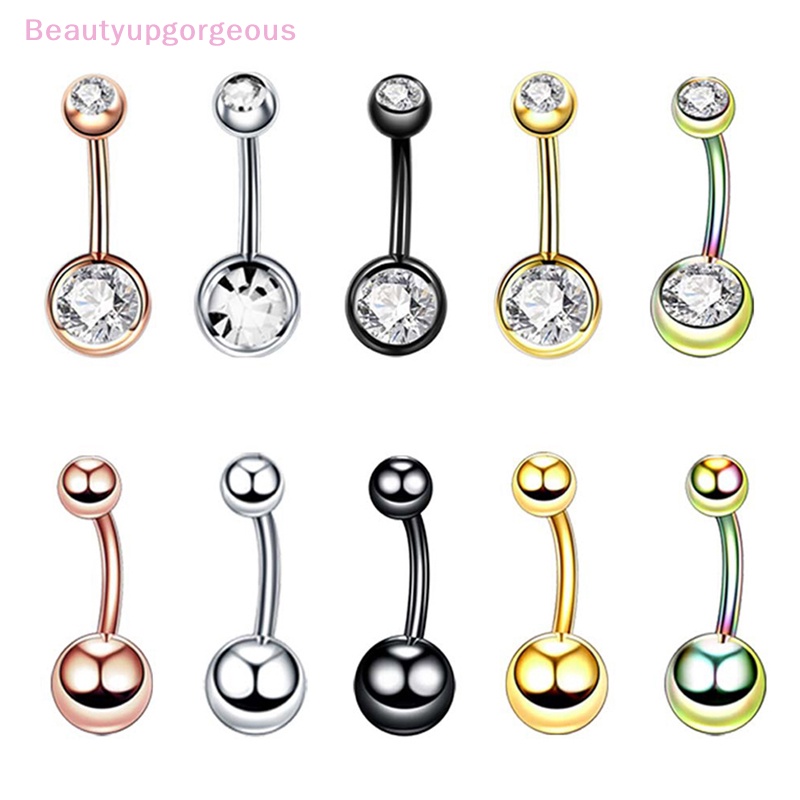 Set 5 Khuyên Rốn Bằng Thép Không Gỉ Đính Kim Cương Giả